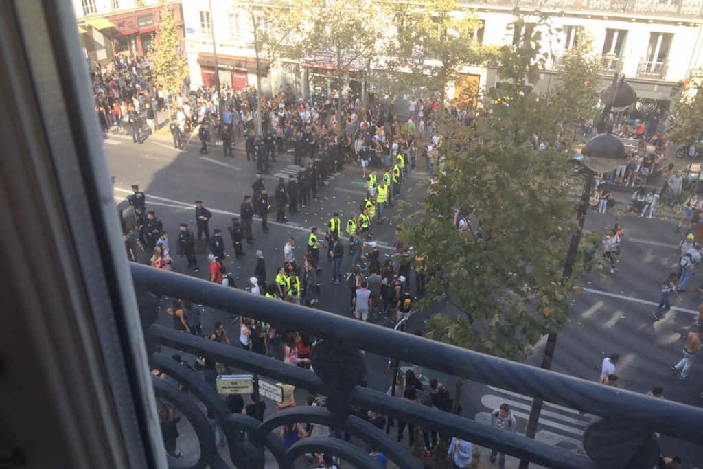 the view of a parisian protest from above