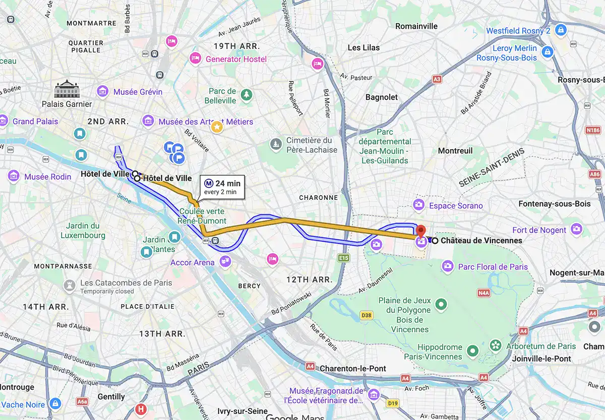 directions to chateau de vincennes from central paris