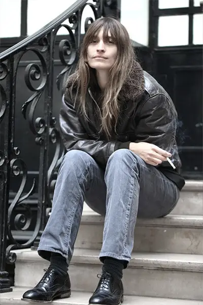 caroline de maigret in a leather jacket