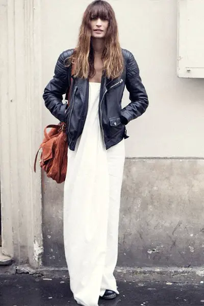 caroline de maigret in a leather jacket