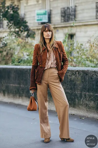 caroline de maigret in a silky blouse