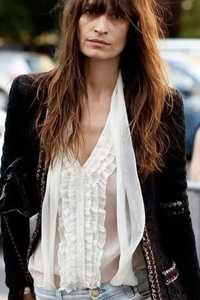 caroline de maigret in a silky blouse