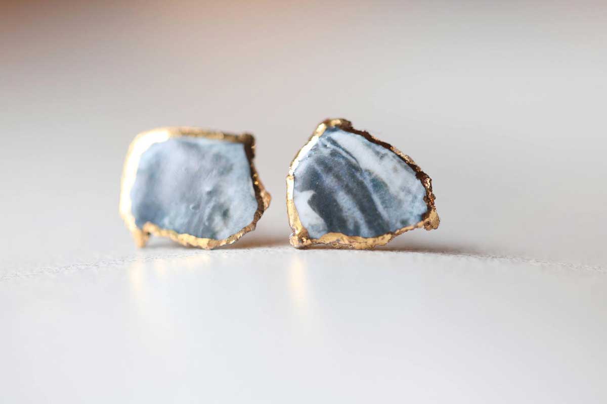 stone earrings wrapped in gold