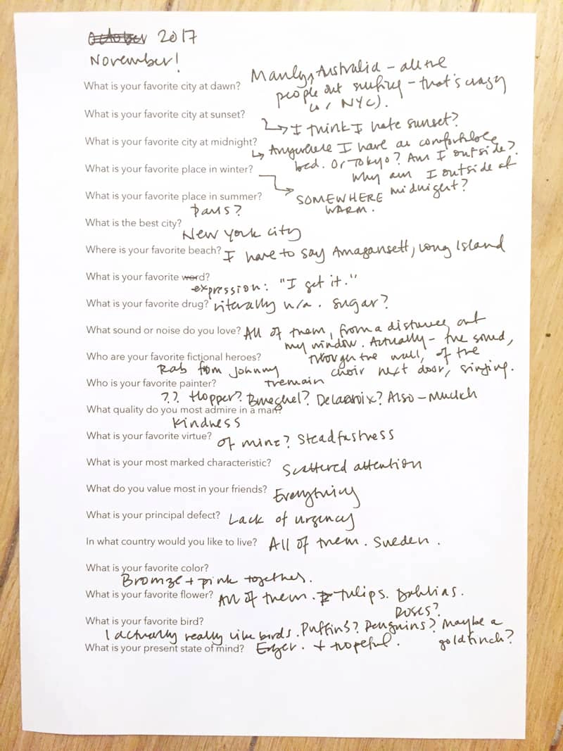 questionnaire showing answers for personality based questions