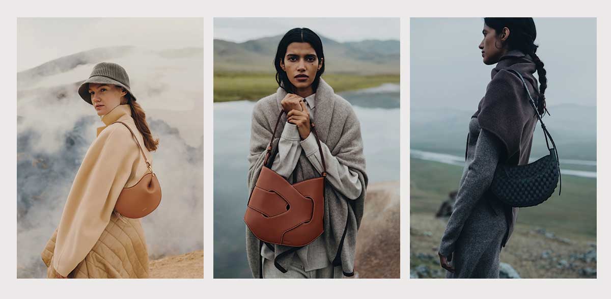 is polene cheaper in paris - three images of women holding three bags from the brand polene