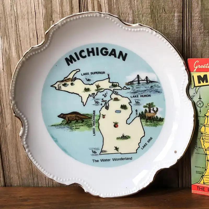 vintage michigan souvenir plate