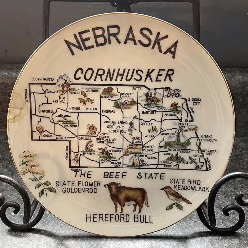 vintage nebraska souvenir plate