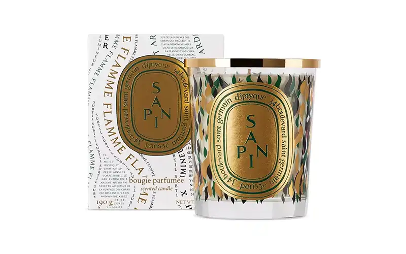 sapin glass vessel with gold and green decoration