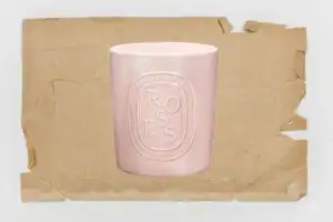 diptyque very large candles - image of rose candle on kraft paper background