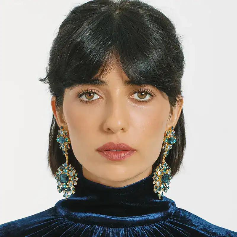 jennifer behr statement crystal angelica earrings shown on model