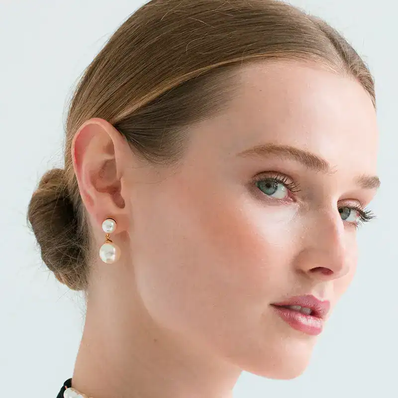 jennifer behr pearl paige earrings shown on model