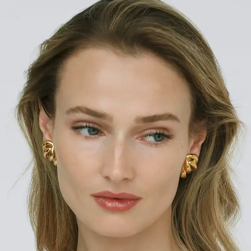 jennifer behr golden lennox earrings shown on model