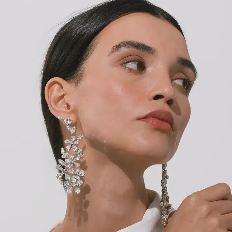 jennifer behr crystal stop mirella earrings shown on bridal model