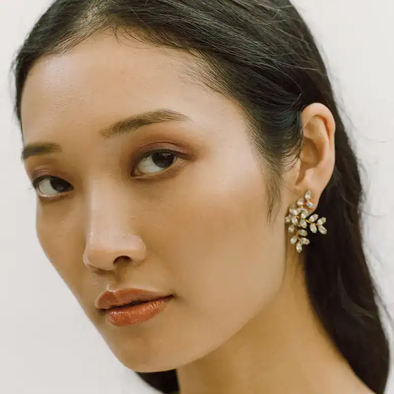 jennifer behr crystal viniette earrings shown on bridal model