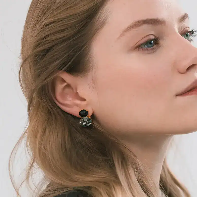 jennifer behr onyx and crystal yvette earrings shown on model