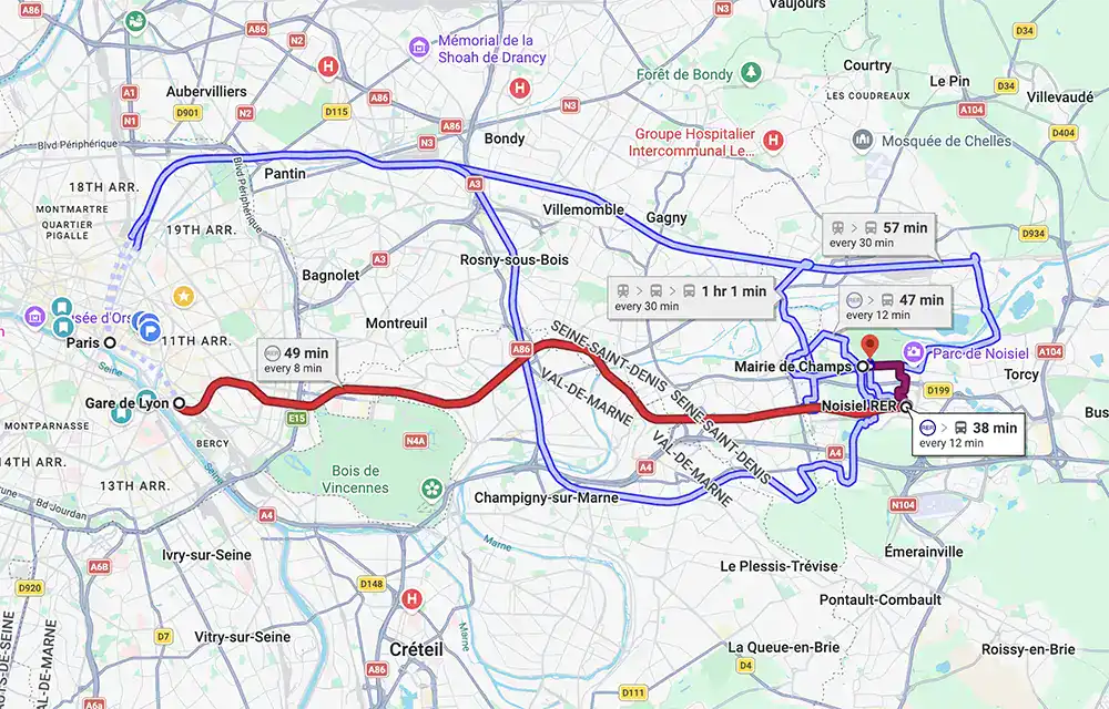 directions to chataeu de champs sur marne